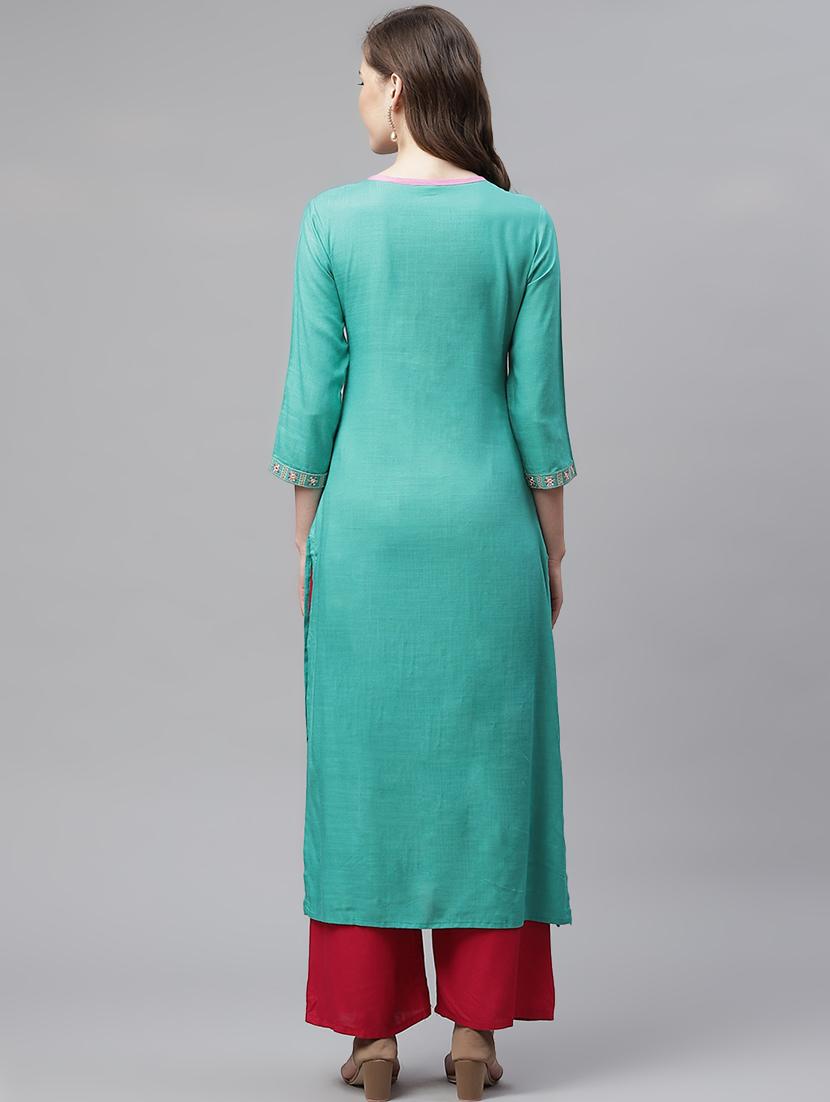 yoke embroidered straight kurta - 17348241 - Zoom Image - 3