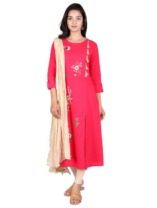 embroidered straight kurta - 17348384 - Standard Image - 1