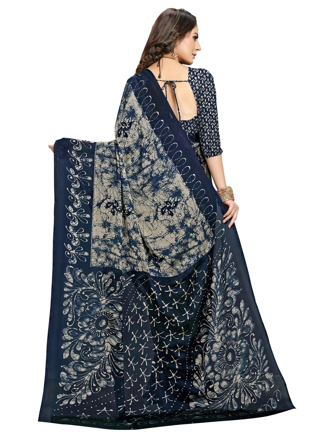 navy art silk printed saree with blouse - 17348545 - Zoom Image - 2