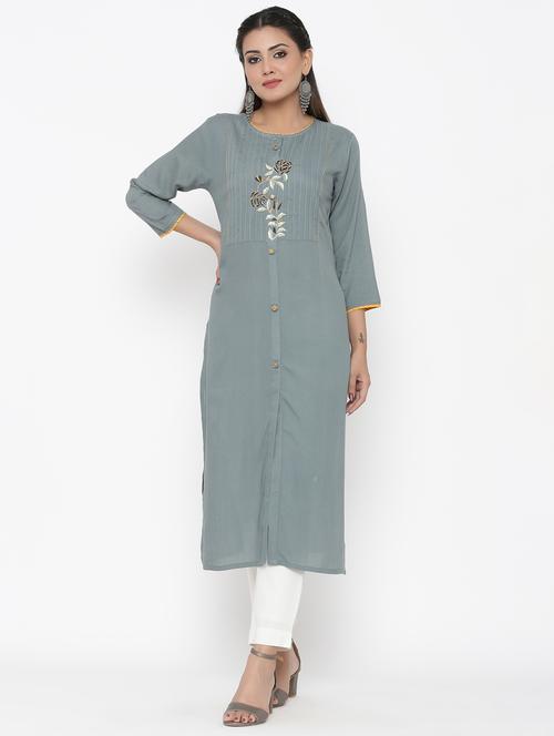 yoke embroidered straight kurta - 17348583 - Standard Image - 1