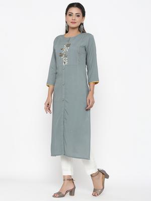 yoke embroidered straight kurta - 17348583 - Standard Image - 2