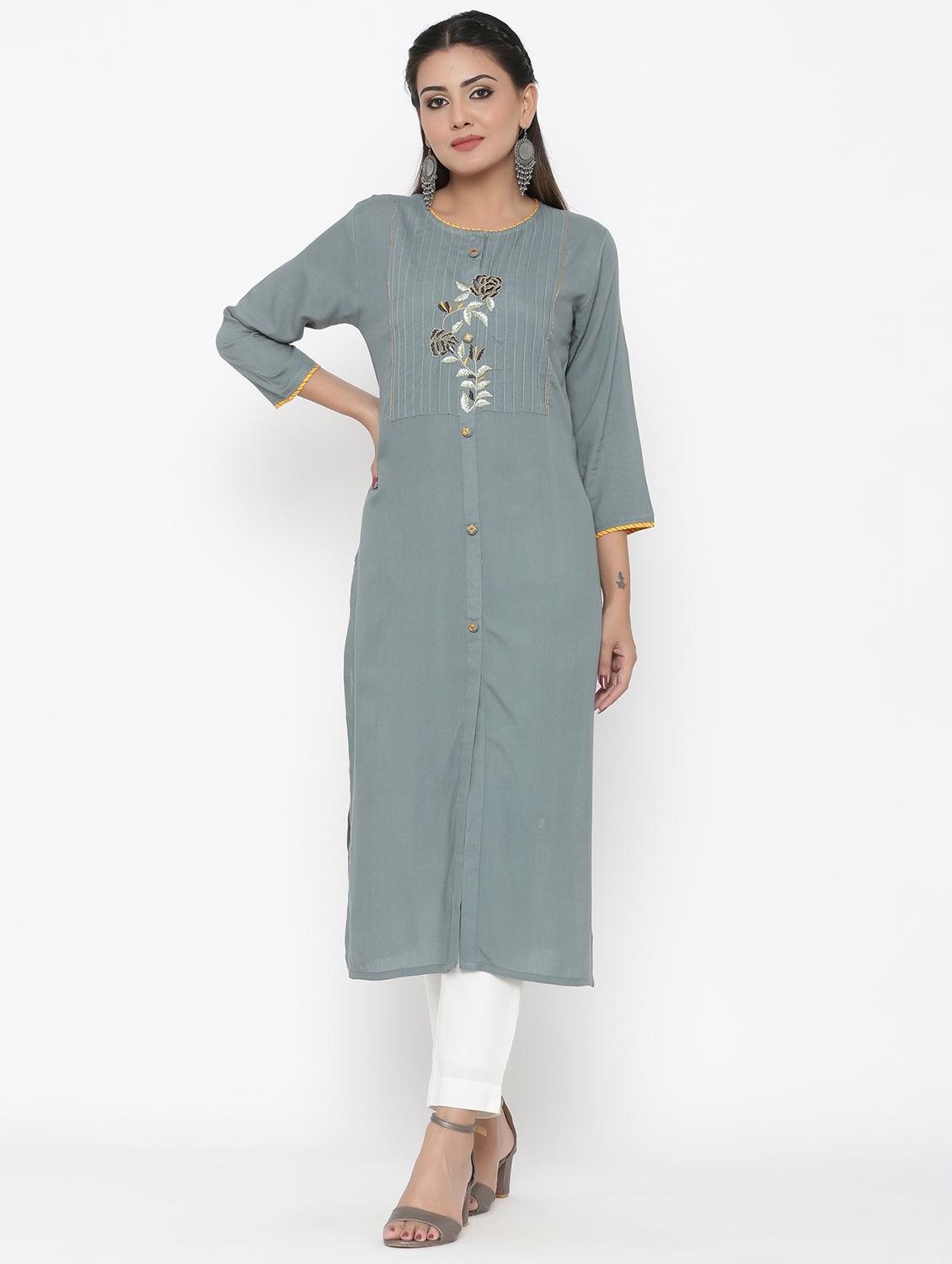 yoke embroidered straight kurta - 17348583 - Zoom Image - 1