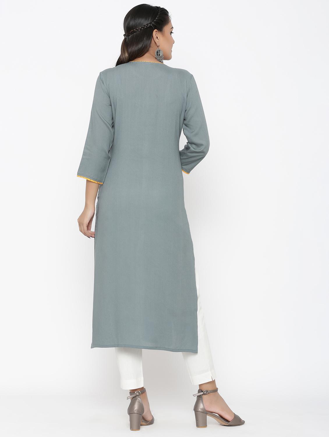 yoke embroidered straight kurta - 17348583 - Zoom Image - 3