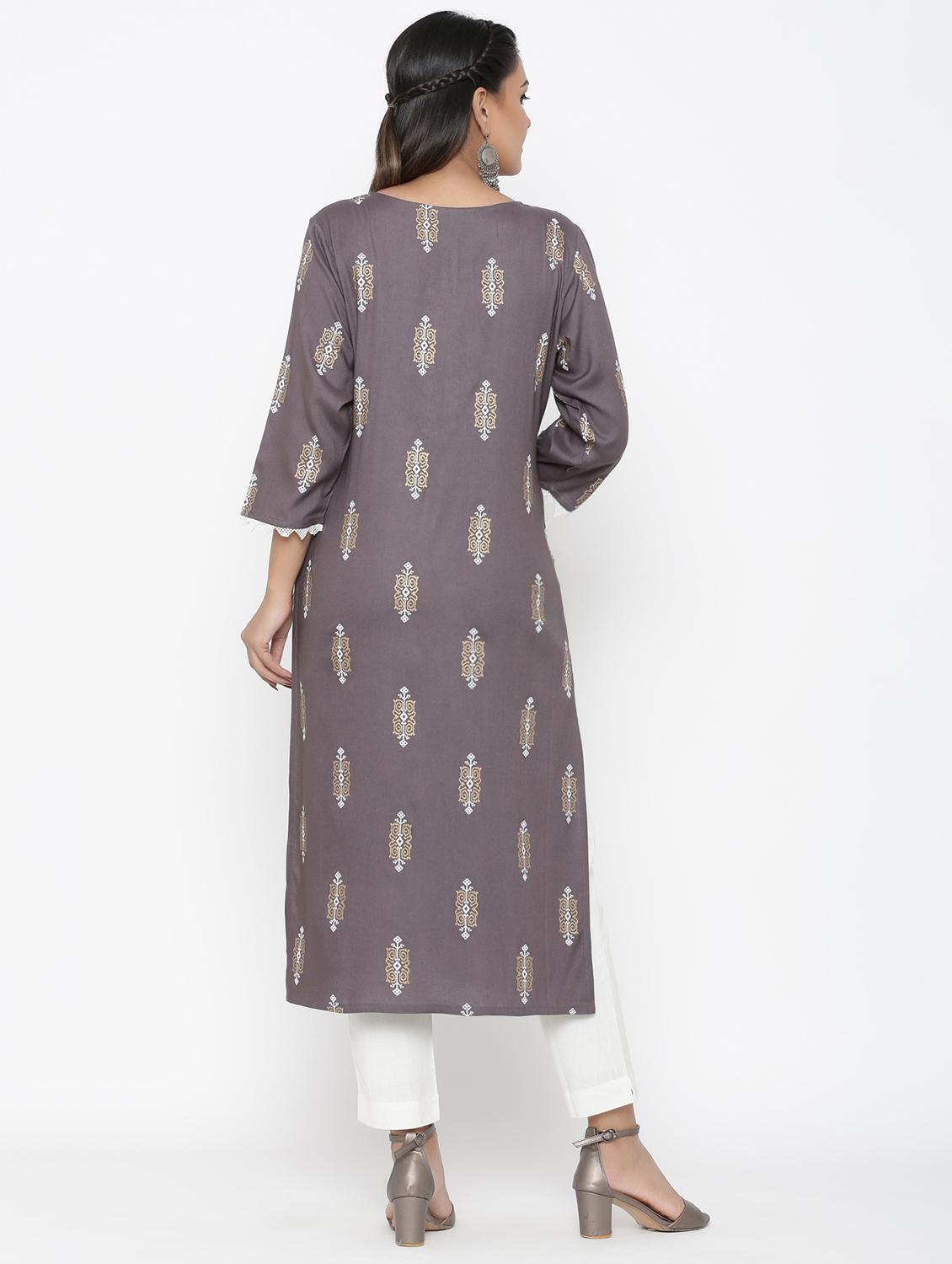 printed straight kurta - 17348591 - Zoom Image - 3