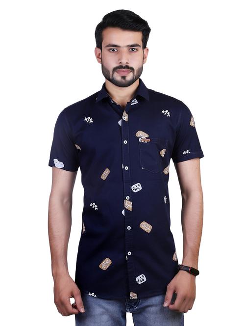 navy blue printed casual shirt - 17348858 - Standard Image - 1