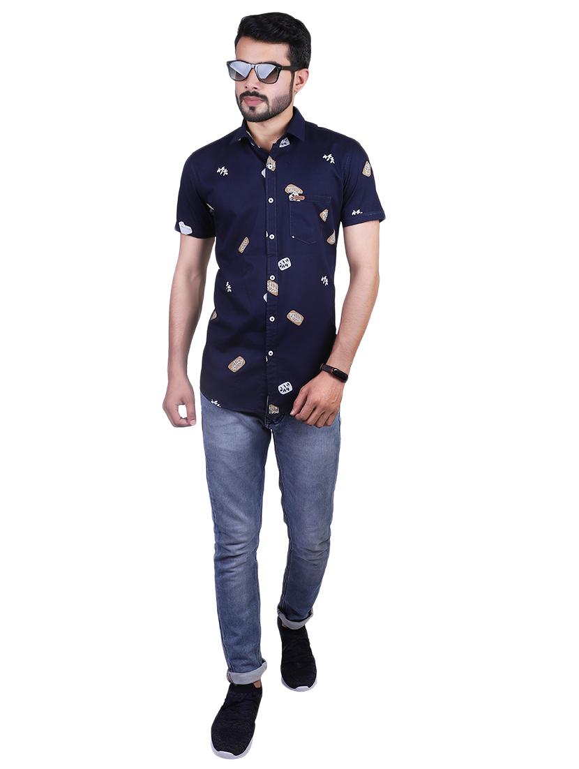 navy blue printed casual shirt - 17348858 - Zoom Image - 4