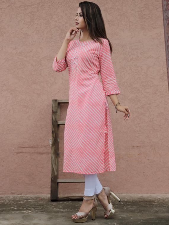 leheriya print straight kurta - 17349301 - Zoom Image - 2