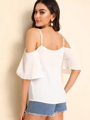 cold shoulder solid top - 17349352 - Standard Image - 4