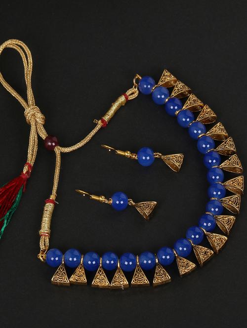 blue gold plated necklaces and earring - 17349417 - Standard Image - 1