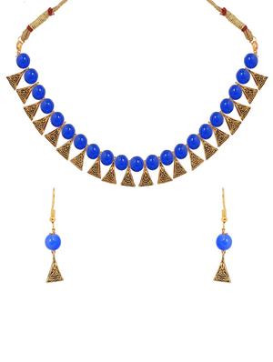 blue gold plated necklaces and earring - 17349417 - Standard Image - 2