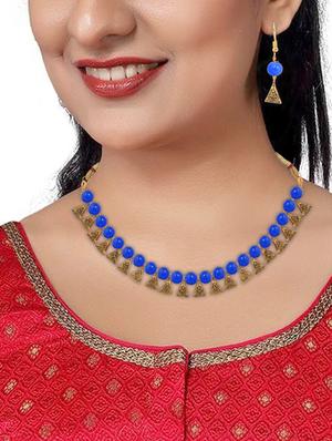 blue gold plated necklaces and earring - 17349417 - Standard Image - 4