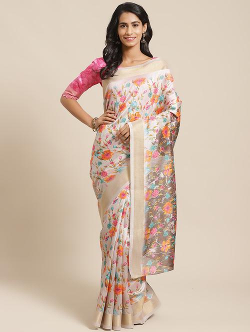 floral printed saree with blouse - 17349601 - Standard Image - 1
