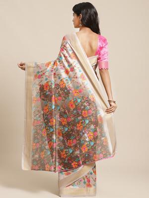 floral printed saree with blouse - 17349601 - Standard Image - 2