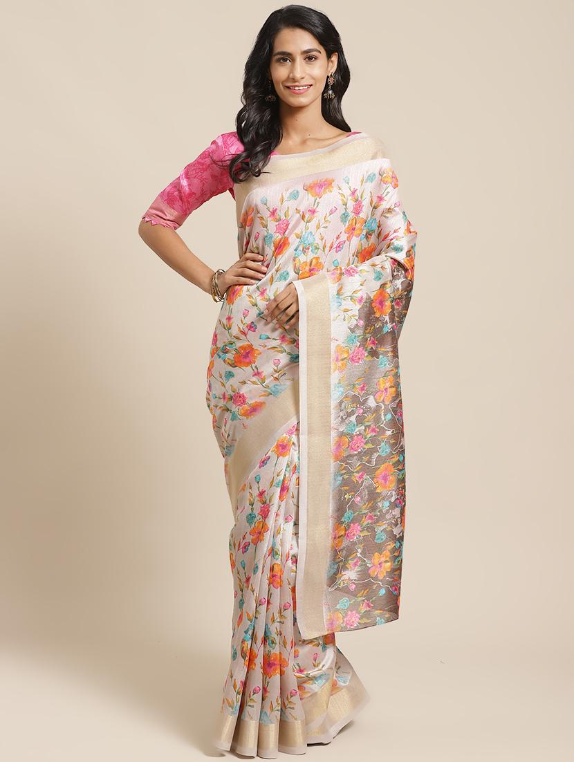 floral printed saree with blouse - 17349601 - Zoom Image - 1