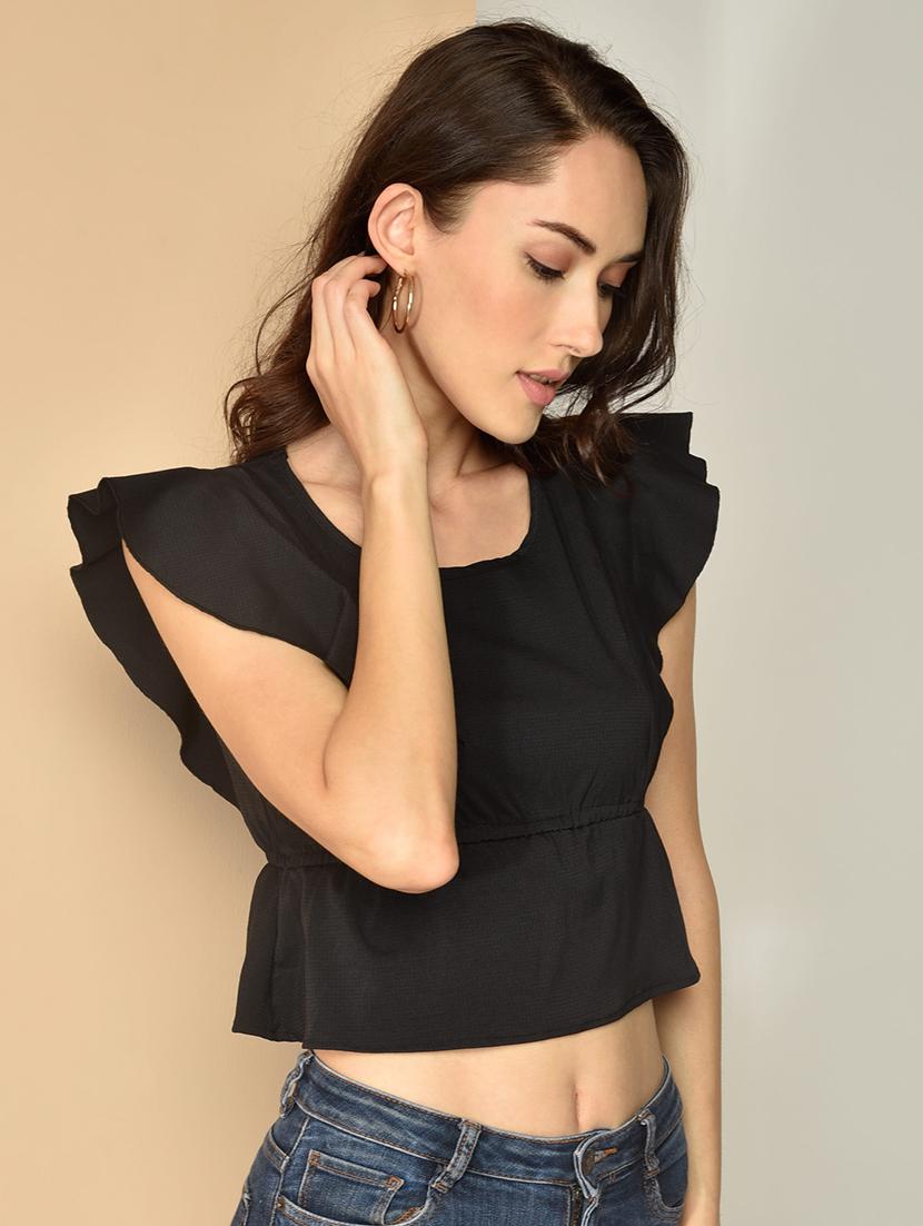 blouson waist crop top - 17349626 - Zoom Image - 2