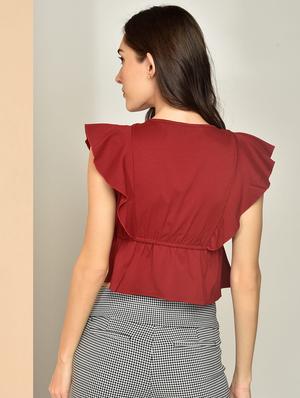 ruffle cap sleeved crop top - 17349627 - Standard Image - 3