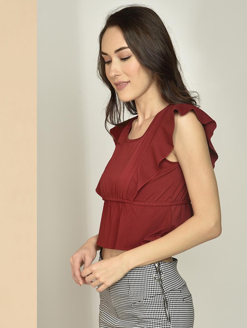 ruffle cap sleeved crop top - 17349627 - Zoom Image - 2