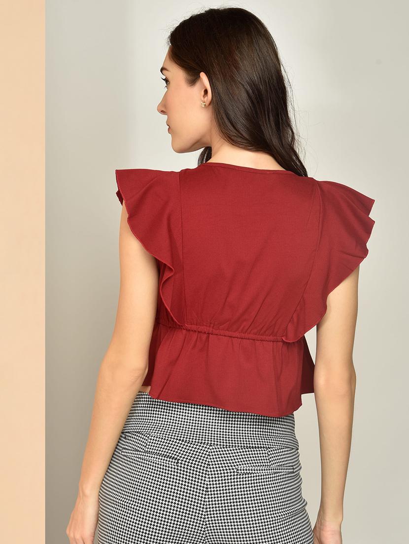 ruffle cap sleeved crop top - 17349627 - Zoom Image - 3