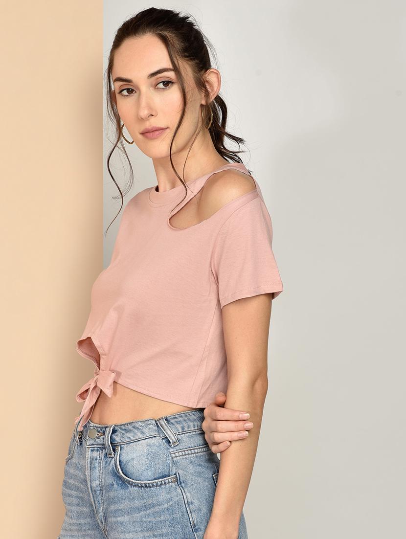 tie front solid crop top - 17349635 - Zoom Image - 2