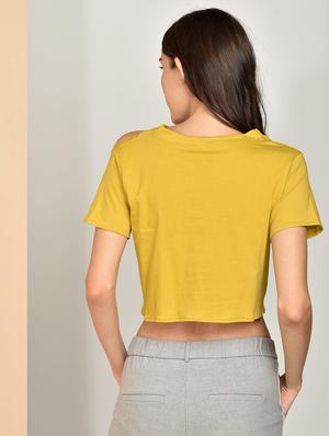 tie front solid crop top - 17349636 - Standard Image - 3