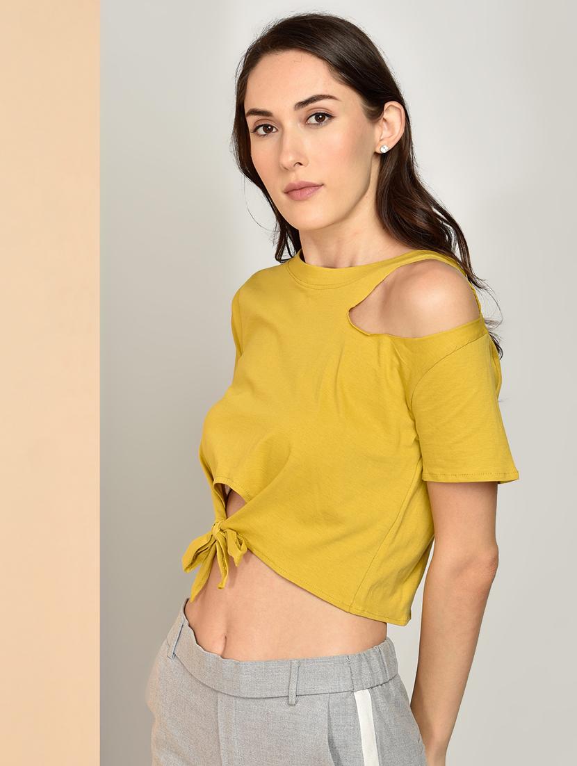 tie front solid crop top - 17349636 - Zoom Image - 2