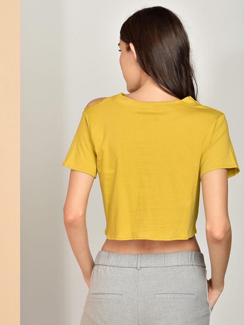 tie front solid crop top - 17349636 - Zoom Image - 3