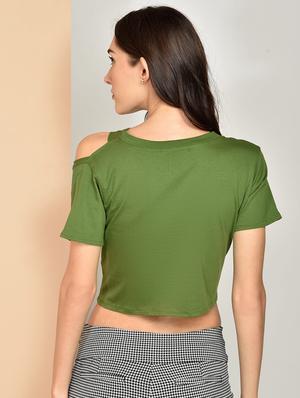 tie front solid crop top - 17349637 - Standard Image - 3