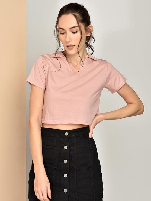 v-neck solid crop top - 17349640 - Standard Image - 1