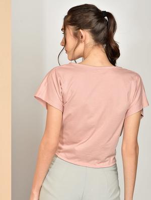 tie front solid crop top - 17349645 - Standard Image - 3
