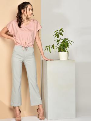 tie front solid crop top - 17349645 - Standard Image - 4
