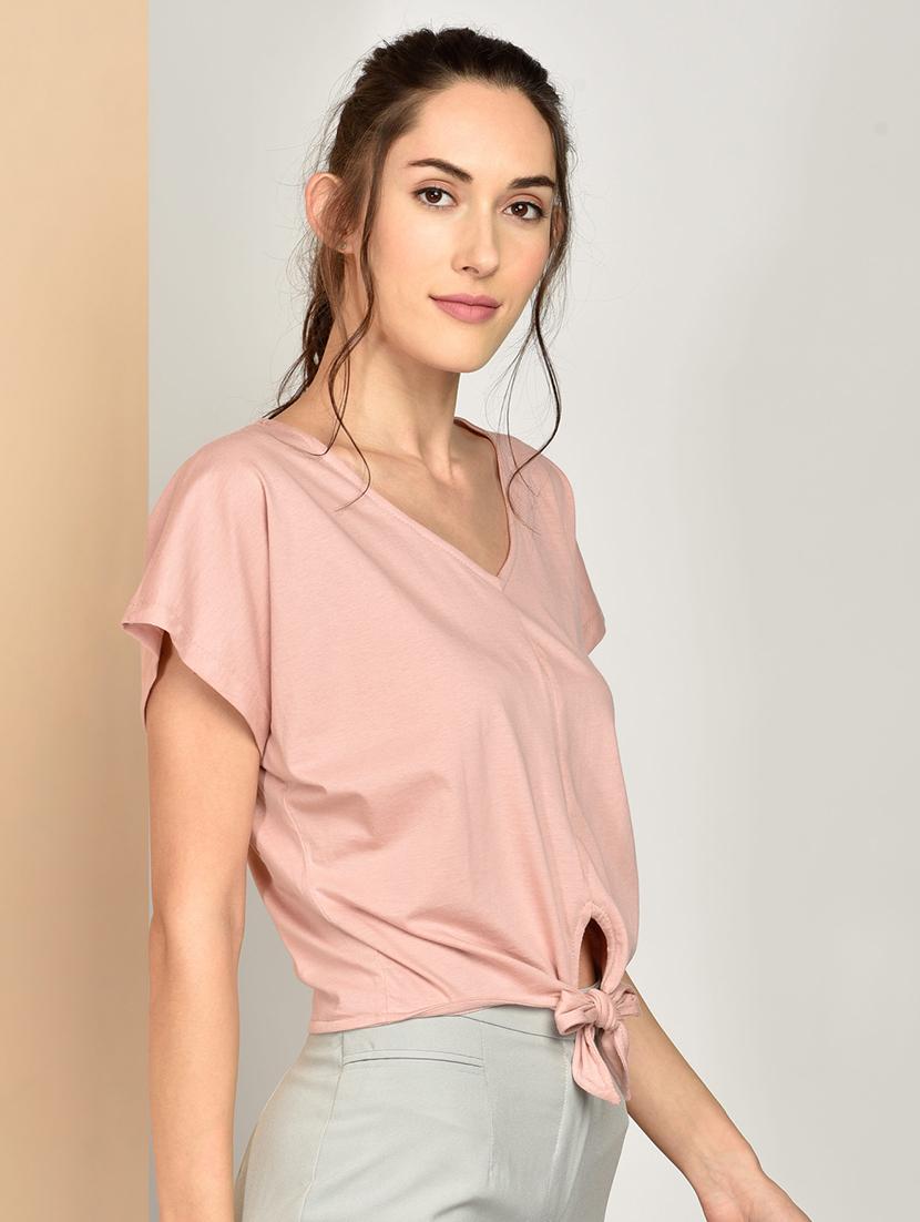 tie front solid crop top - 17349645 - Zoom Image - 2