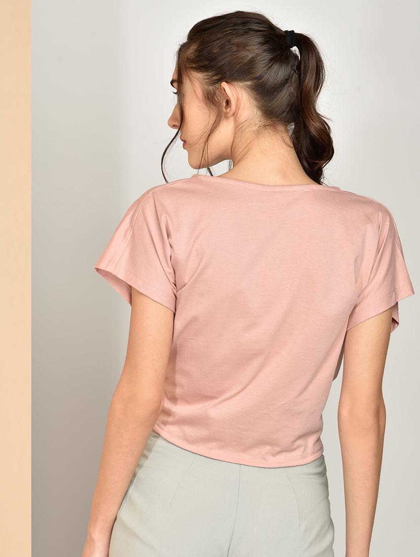 tie front solid crop top - 17349645 - Zoom Image - 3