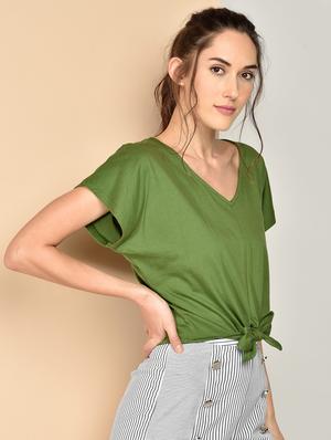 tie front solid crop top - 17349647 - Standard Image - 2