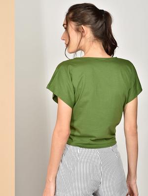 tie front solid crop top - 17349647 - Standard Image - 3