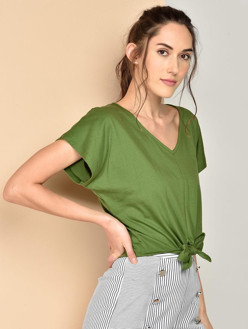 tie front solid crop top - 17349647 - Zoom Image - 2