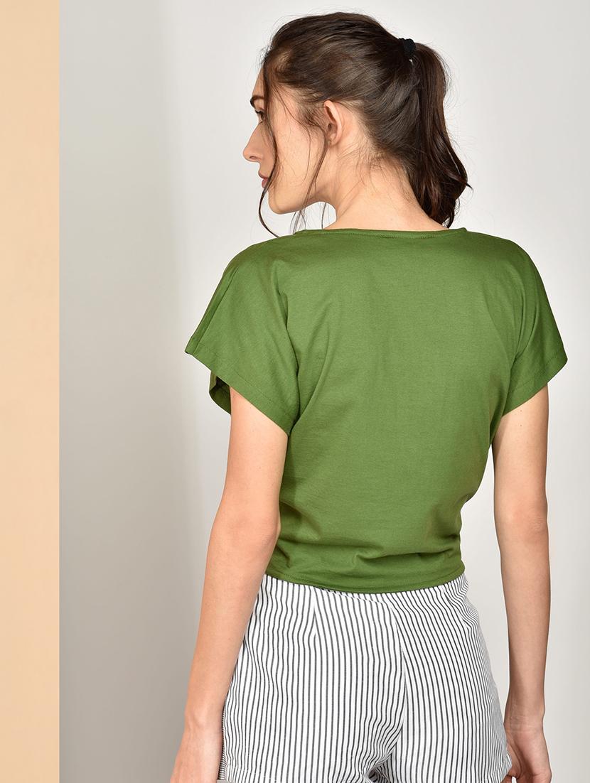 tie front solid crop top - 17349647 - Zoom Image - 3