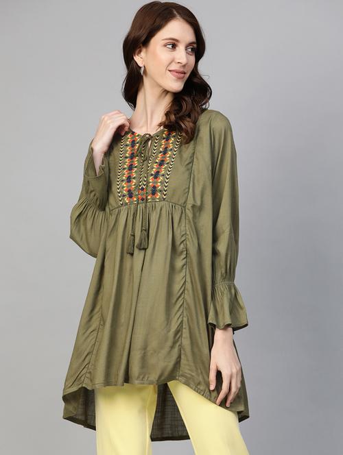 yoke embroidered a-line kurta - 17349744 - Standard Image - 1