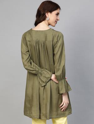 yoke embroidered a-line kurta - 17349744 - Standard Image - 3