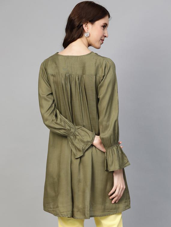 yoke embroidered a-line kurta - 17349744 - Zoom Image - 3
