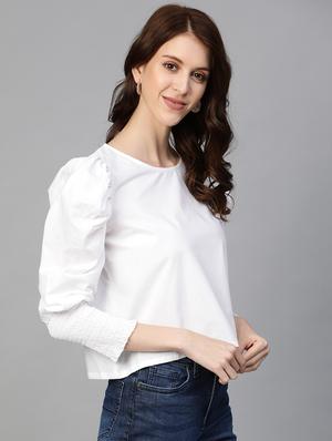 puff sleeved solid top - 17349781 - Standard Image - 2