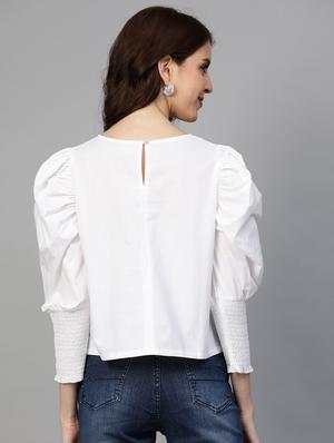 puff sleeved solid top - 17349781 - Standard Image - 3