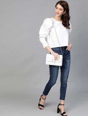 puff sleeved solid top - 17349781 - Standard Image - 4