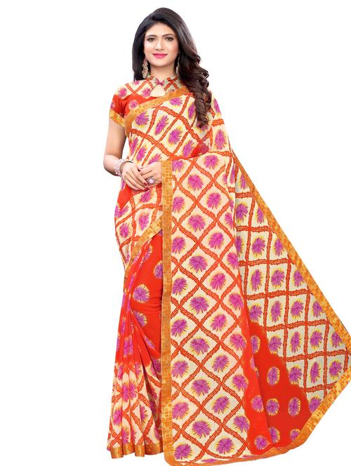 checkered printed saree with blouse - 17349977 - Standard Image - 1