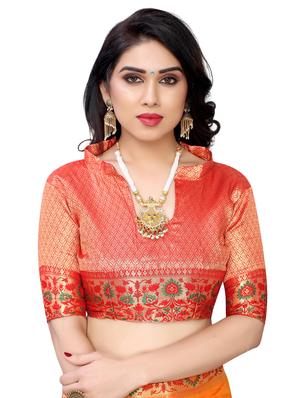 floral banarasi saree with blouse - 17350020 - Standard Image - 3