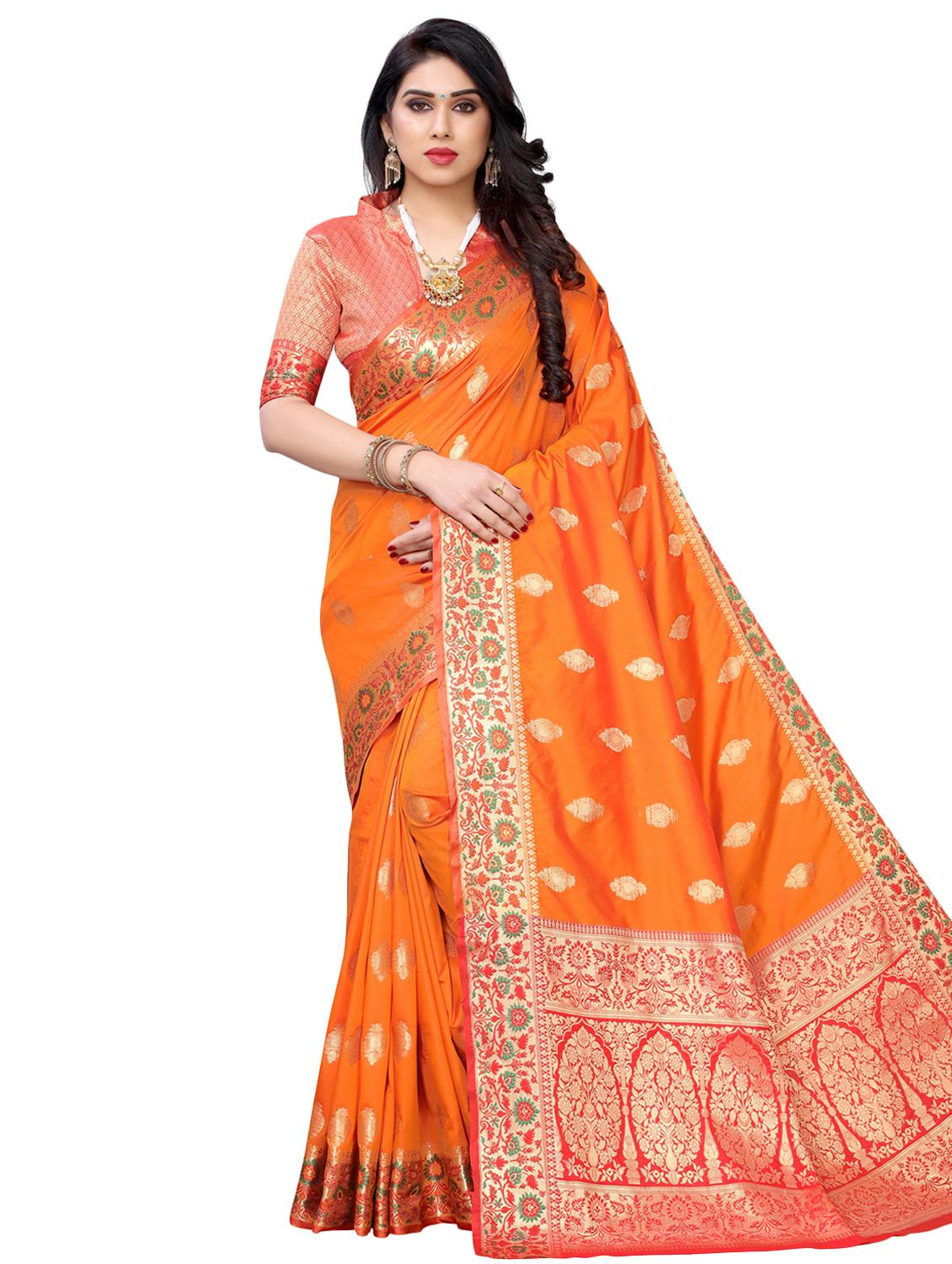 floral banarasi saree with blouse - 17350020 - Zoom Image - 1