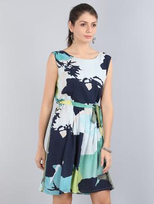 tie front printed fit & flare dress - 17350298 - Standard Image - 2