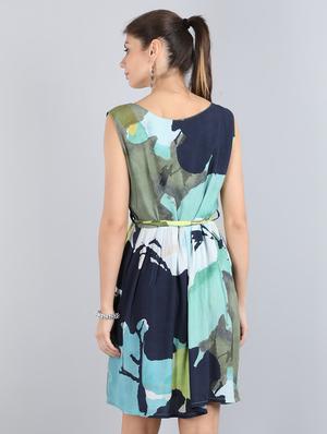 tie front printed fit & flare dress - 17350298 - Standard Image - 3