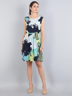 tie front printed fit & flare dress - 17350298 - Standard Image - 4