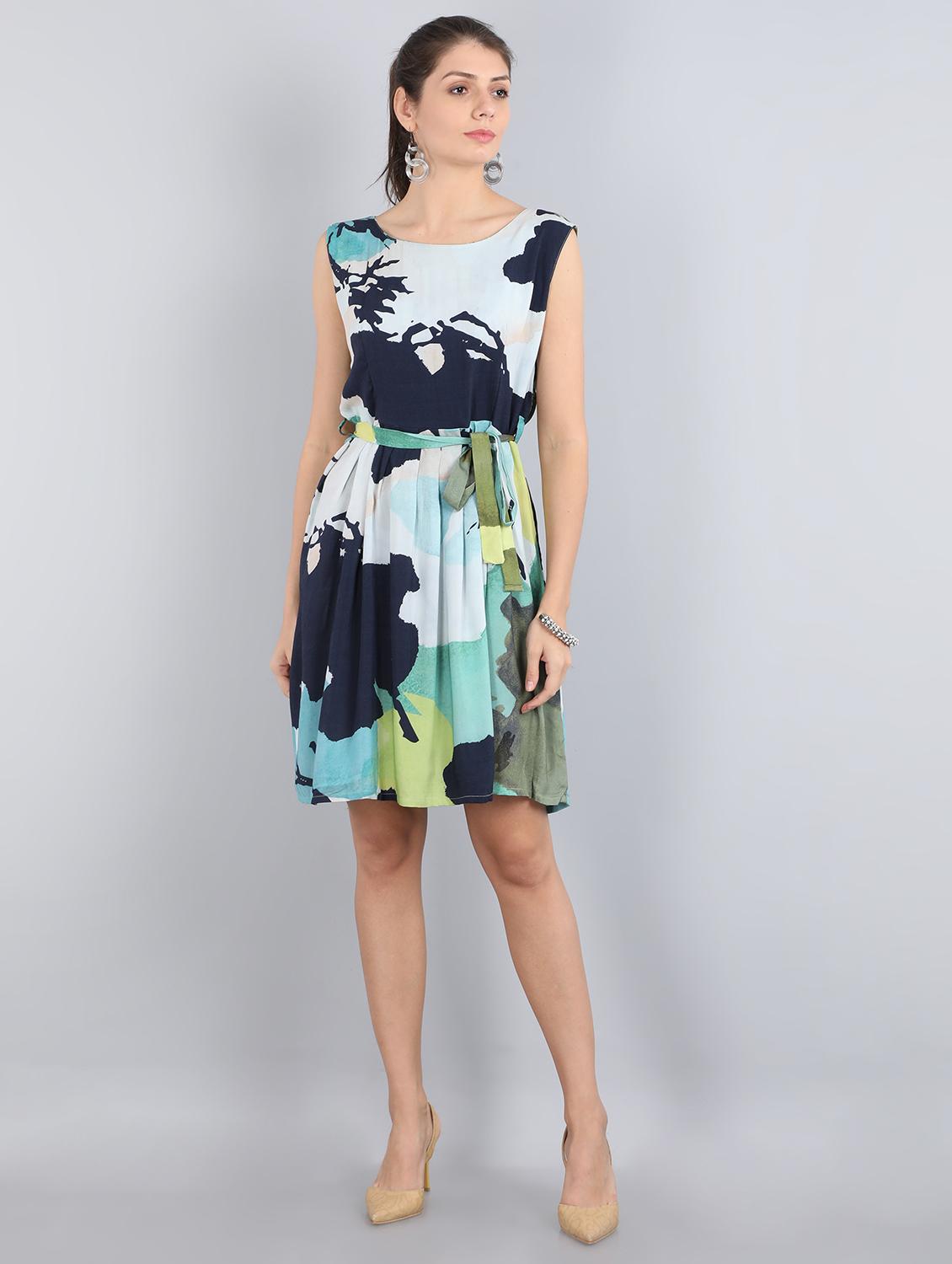 tie front printed fit & flare dress - 17350298 - Zoom Image - 4