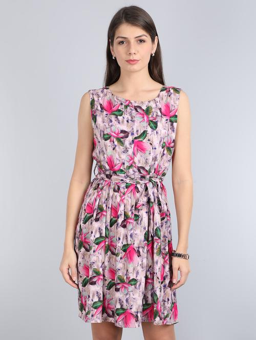 tie front floral fit & flare dress - 17350300 - Standard Image - 1